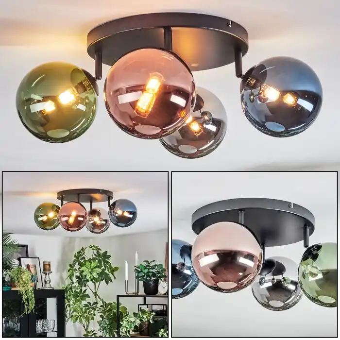 Chehalis Plafondlamp, Kogellampje Blauw, Chroom, Groen, Koperkleurig, Rookkleurig, 4-lichts Favoriet