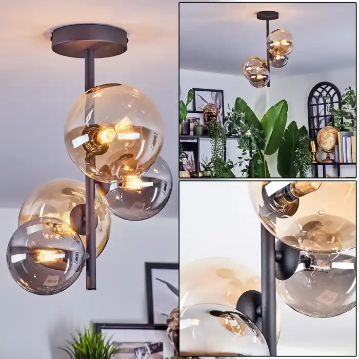 Aanbieding Chehalis Plafondlamp, Kogellampje 33 cm Amber, Rookkleurig, 4-lichts