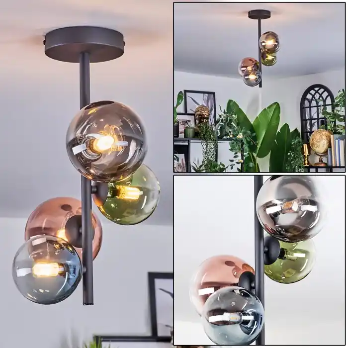 Koop Vandaag Chehalis Plafondlamp, Kogellampje 27 cm Blauw, Chroom, Groen, Duidelijk, Koperkleurig, Rookkleurig, 4-lichts