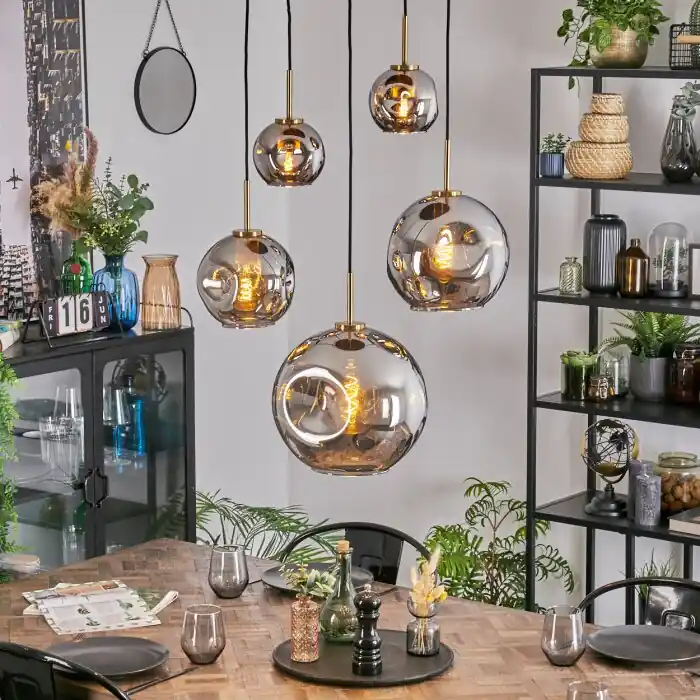 Ripoll Hanglamp, Kogellampje, Hanglamp Goud, Zwart, 5-lichts Flitsaanbieding