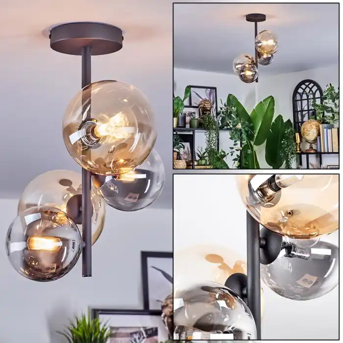 Chehalis Plafondlamp, Kogellampje 33 cm Amber, Duidelijk, Rookkleurig, 4-lichts Premium