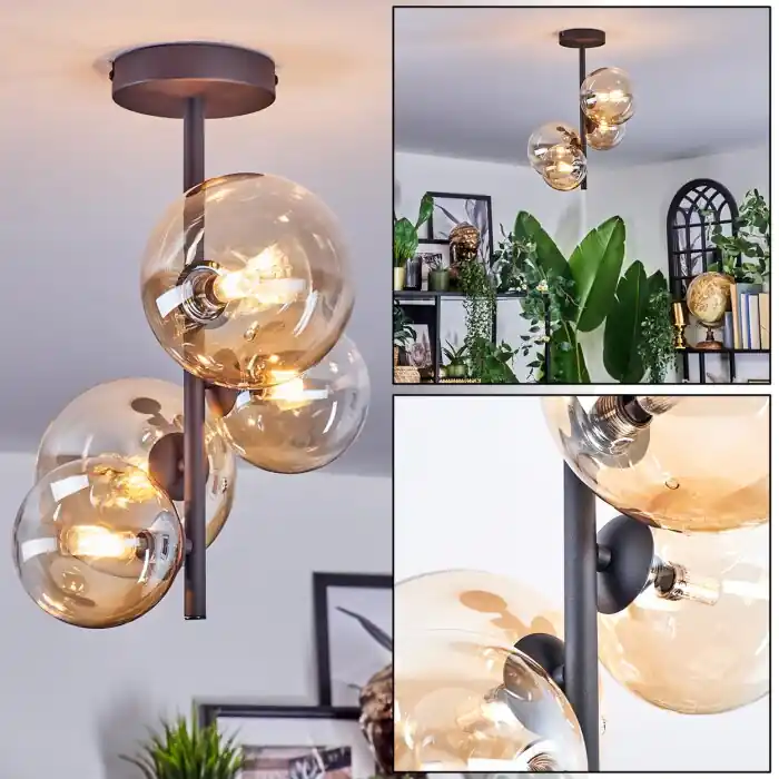 Chehalis Plafondlamp, Kogellampje 33 cm Amber, Duidelijk, 4-lichts Betrouwbaar