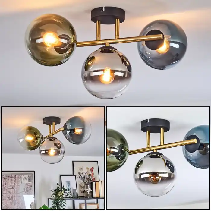 Koopje Gastor Plafondlamp, Kogellampje Goud, Zwart, 3-lichts