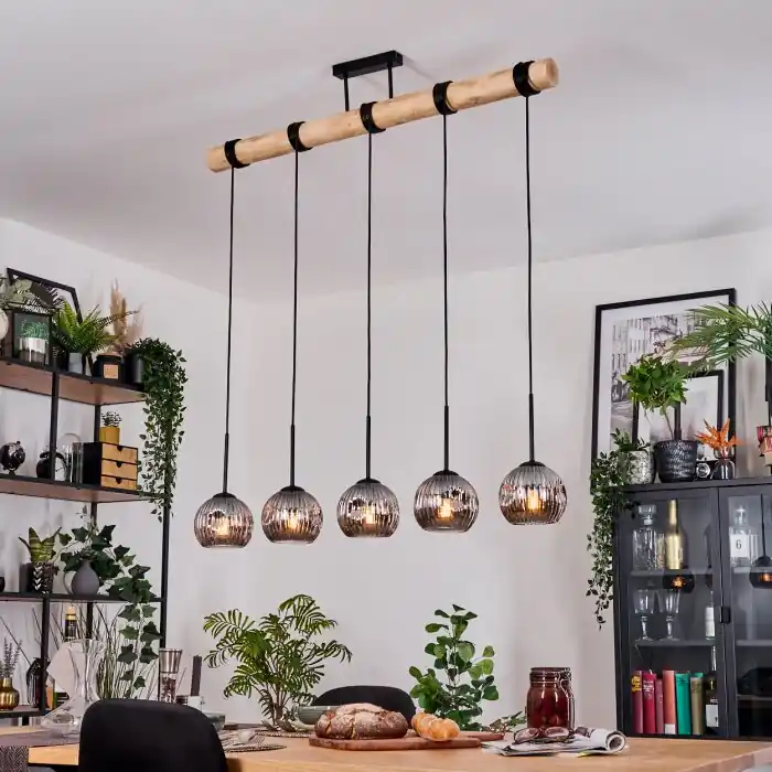 Ripoll Hanglamp, Kogellampje, Hanglamp Natuurlijke kleuren, Zwart, 5-lichts Merkproduct