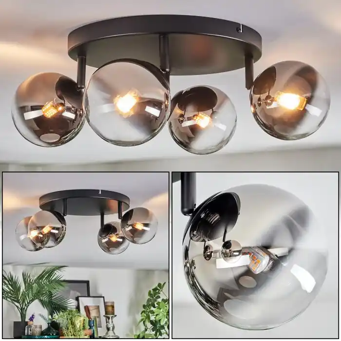 Chehalis Plafondlamp, Kogellampje Chroom, Duidelijk, Rookkleurig, 4-lichts Merkproduct
