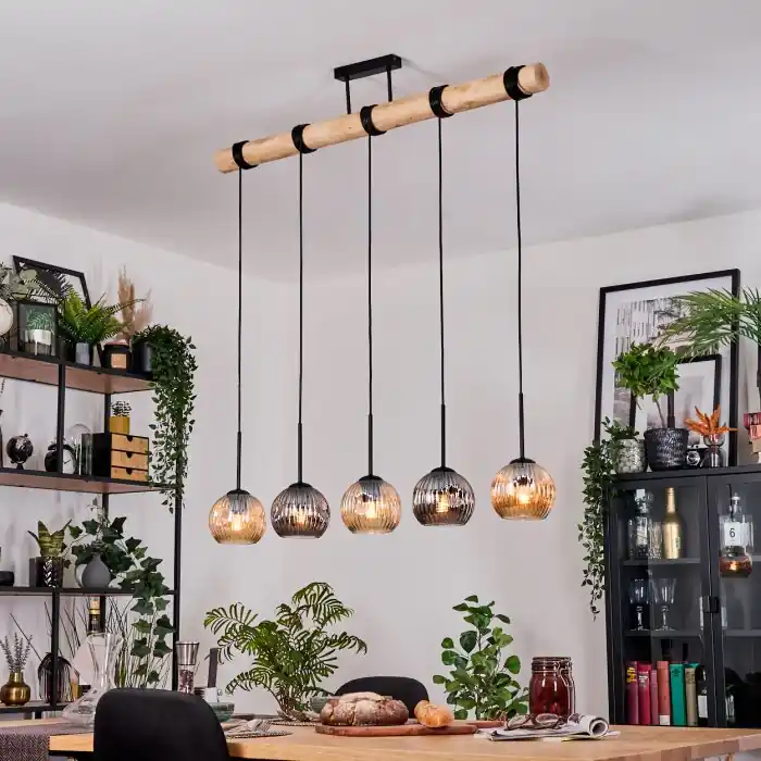 Ripoll Hanglamp, Kogellampje, Hanglamp Natuurlijke kleuren, Zwart, 5-lichts Betaalbaar