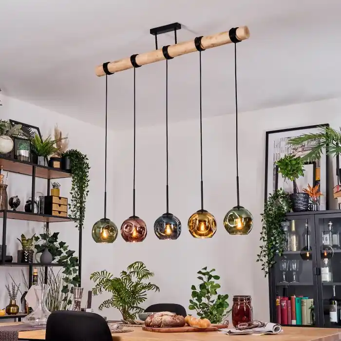 Must-Have Ripoll Hanglamp, Kogellampje, Hanglamp Natuurlijke kleuren, Zwart, 5-lichts
