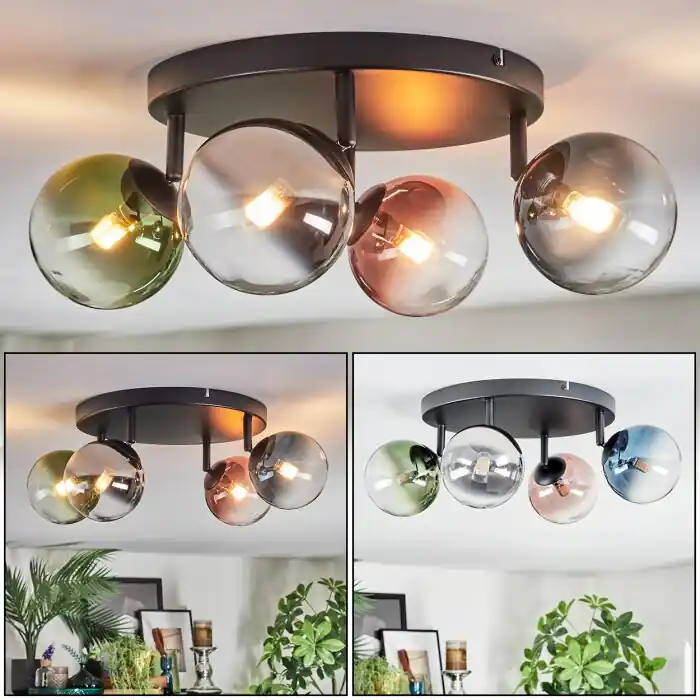 Chehalis Plafondlamp, Kogellampje Blauw, Chroom, Groen, Duidelijk, Koperkleurig, Rookkleurig, 4-lichts Rechtstreeks Van De Fabrikant