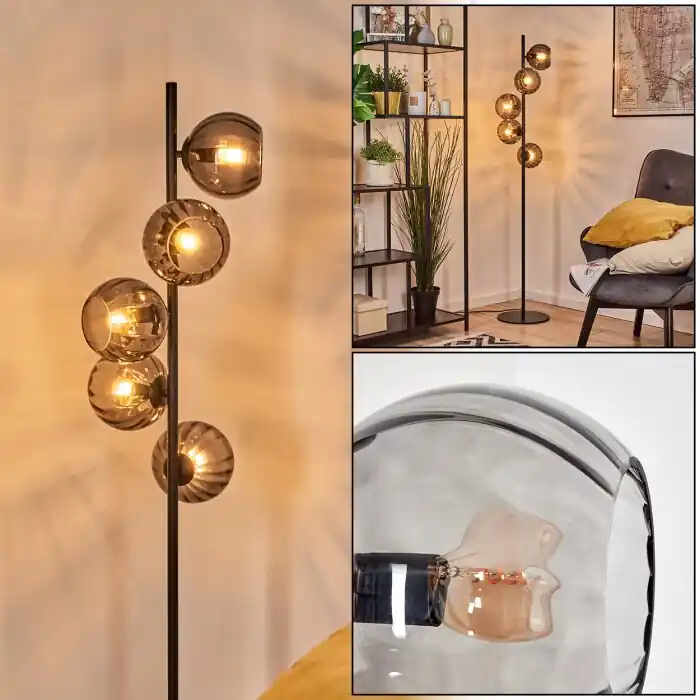 Snelle Levering Koyoto Kogellampje, Staande lamp Rookkleurig, 5-lichts
