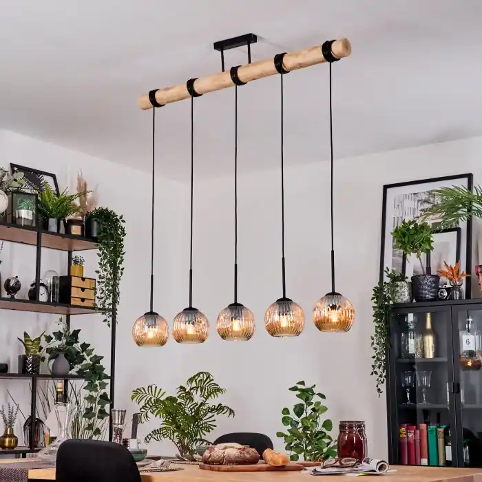 Ripoll Hanglamp, Kogellampje, Hanglamp Natuurlijke kleuren, Zwart, 5-lichts Flitsaanbieding