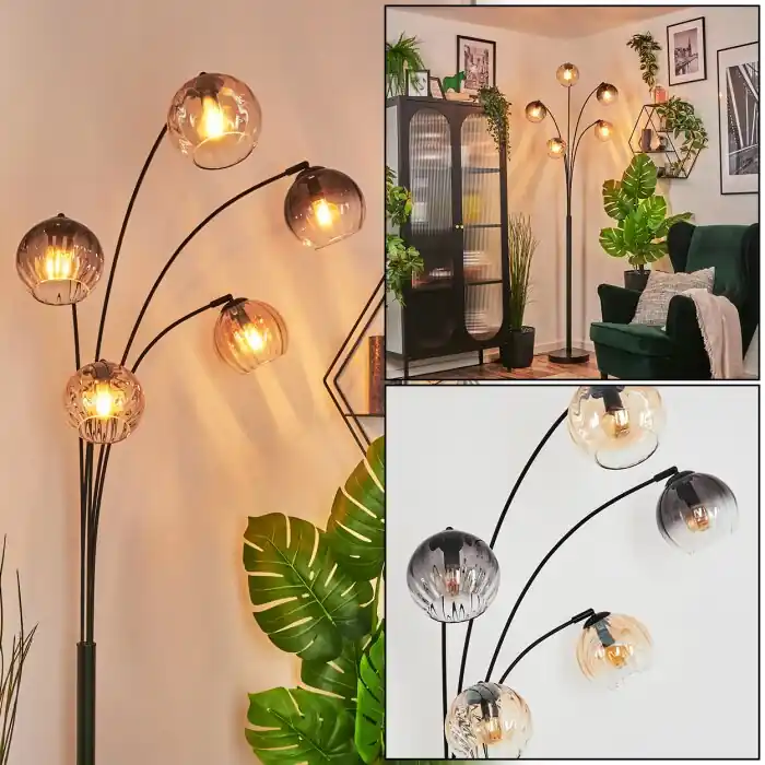 Direct Beschikbaar Koyoto Kogellampje, Staande lamp Amber, Duidelijk, Rookkleurig, 5-lichts