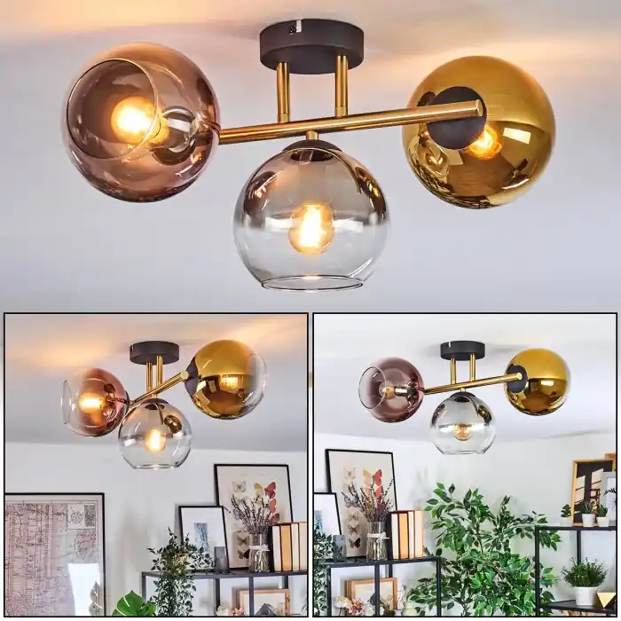 Koyoto Plafondlamp, Kogellampje Goud, Zwart, 3-lichts Koop Vandaag