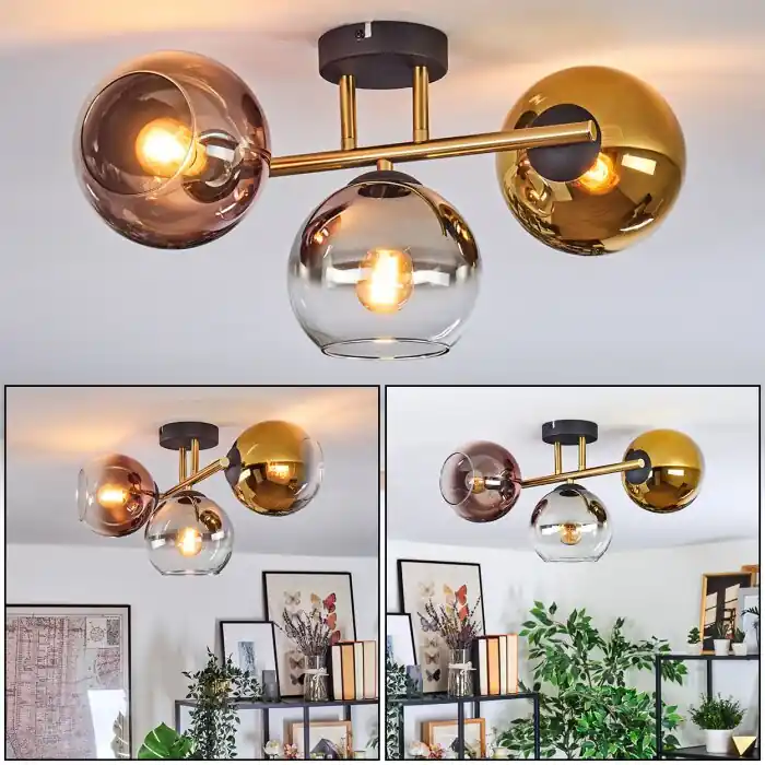 Tijdelijk Beschikbaar Koyoto Plafondlamp, Kogellampje Goud, Zwart, 3-lichts