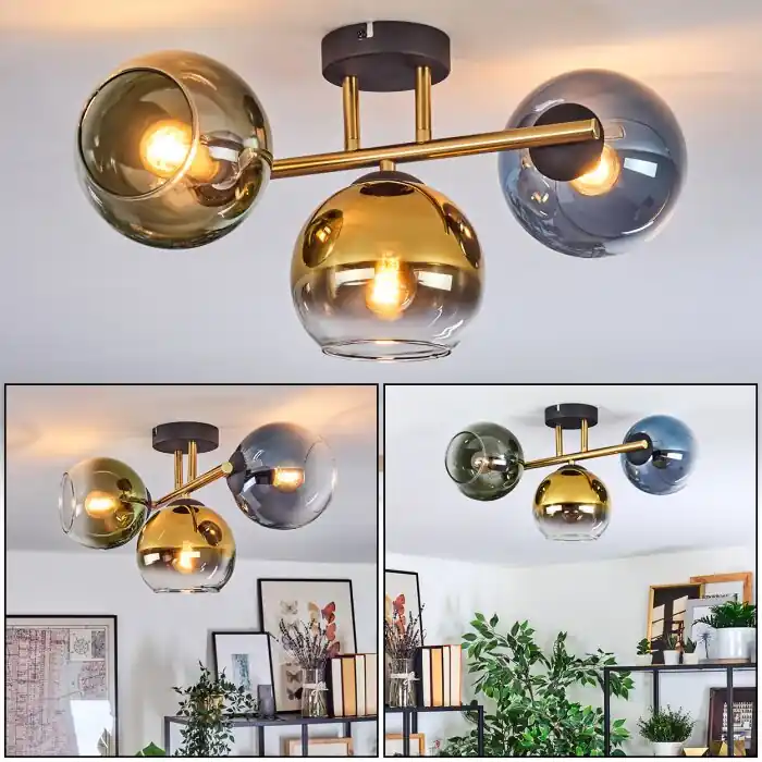 Koyoto Plafondlamp, Kogellampje Goud, Zwart, 3-lichts Hoge Kwaliteit