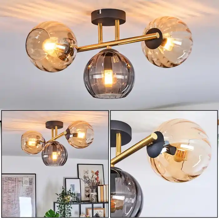 Koyoto Plafondlamp, Kogellampje Goud, Zwart, 3-lichts Direct Verzonden
