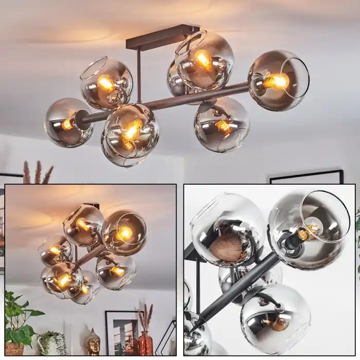 Bestel Nu Koyoto Plafondlamp, Kogellampje Chroom, Duidelijk, Rookkleurig, 8-lichts