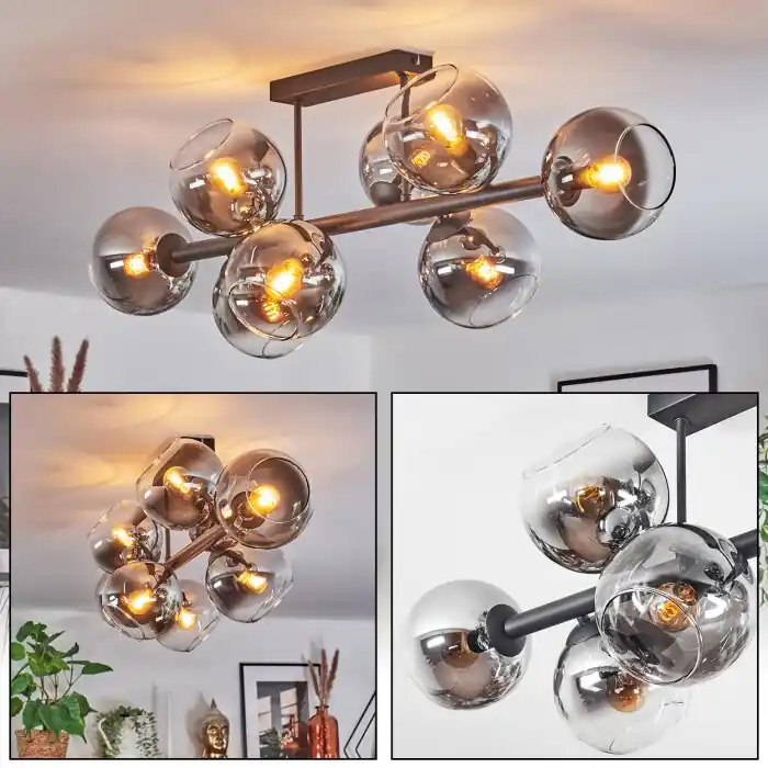 Gratis Retour Koyoto Plafondlamp, Kogellampje Duidelijk, Rookkleurig, 8-lichts