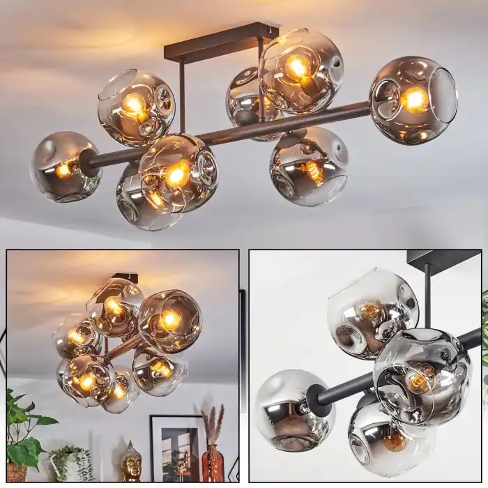 Bestseller Ripoll Plafondlamp, Kogellampje Chroom, Duidelijk, Rookkleurig, 8-lichts