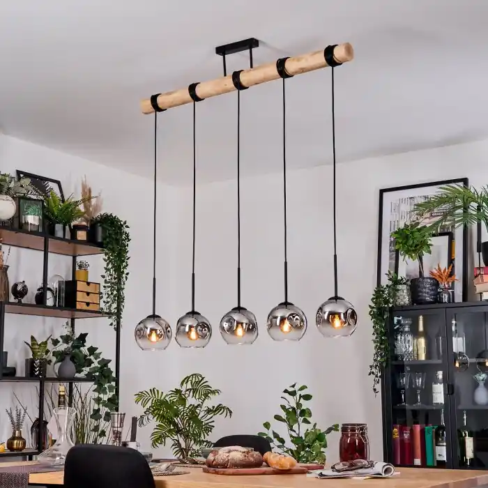 Finale Uitverkoop Ripoll Hanglamp, Kogellampje, Hanglamp Natuurlijke kleuren, Zwart, 5-lichts