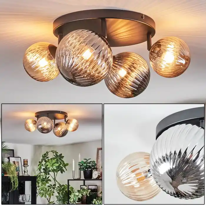 Actieprijs Chehalis Plafondlamp, Kogellampje Amber, Rookkleurig, 4-lichts