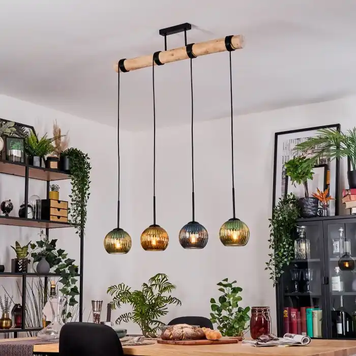 Koyoto Hanglamp, Kogellampje, Hanglamp Natuurlijke kleuren, Zwart, 4-lichts Flitsaanbieding