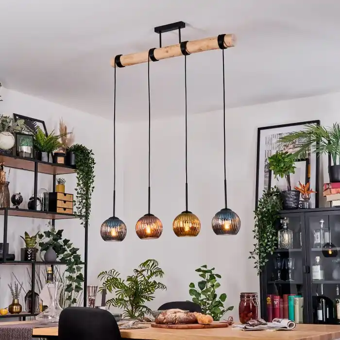 Koyoto Hanglamp, Kogellampje, Hanglamp Natuurlijke kleuren, Zwart, 4-lichts Merkproduct