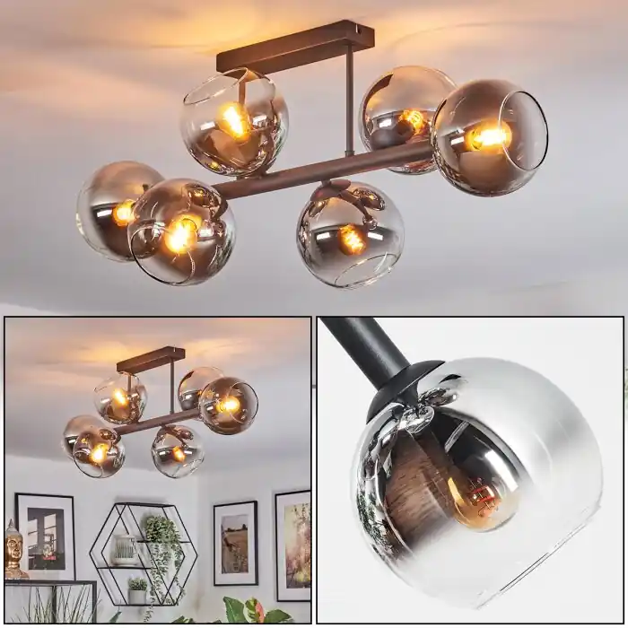 Lage Prijs Koyoto Plafondlamp, Kogellampje Chroom, Duidelijk, Rookkleurig, 6-lichts