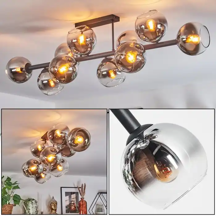 Koyoto Plafondlamp, Kogellampje Chroom, Duidelijk, Rookkleurig, 10-lichts Fabrieksprijs