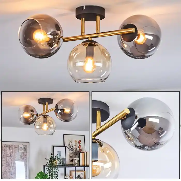 Koyoto Plafondlamp, Kogellampje Goud, Zwart, 3-lichts Hoge Kwaliteit
