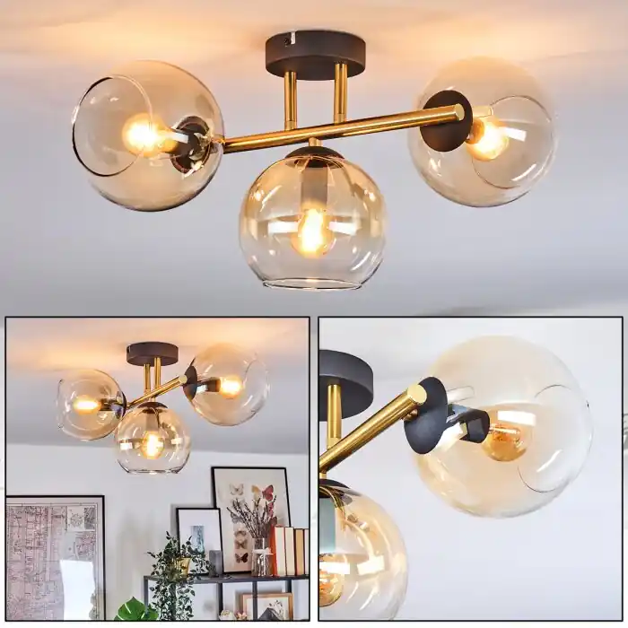Koyoto Plafondlamp, Kogellampje Goud, Zwart, 3-lichts Beperkte Voorraad
