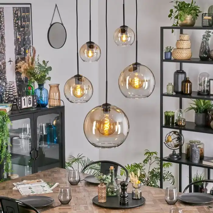 Koyoto Hanglamp, Kogellampje, Hanglamp 45 cm Amber, Duidelijk, 5-lichts Bestel Nu