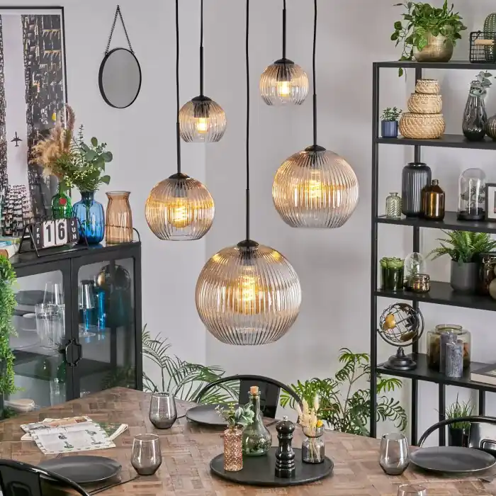Koyoto Hanglamp, Kogellampje, Hanglamp 45 cm Amber, Duidelijk, 5-lichts Lage Prijs