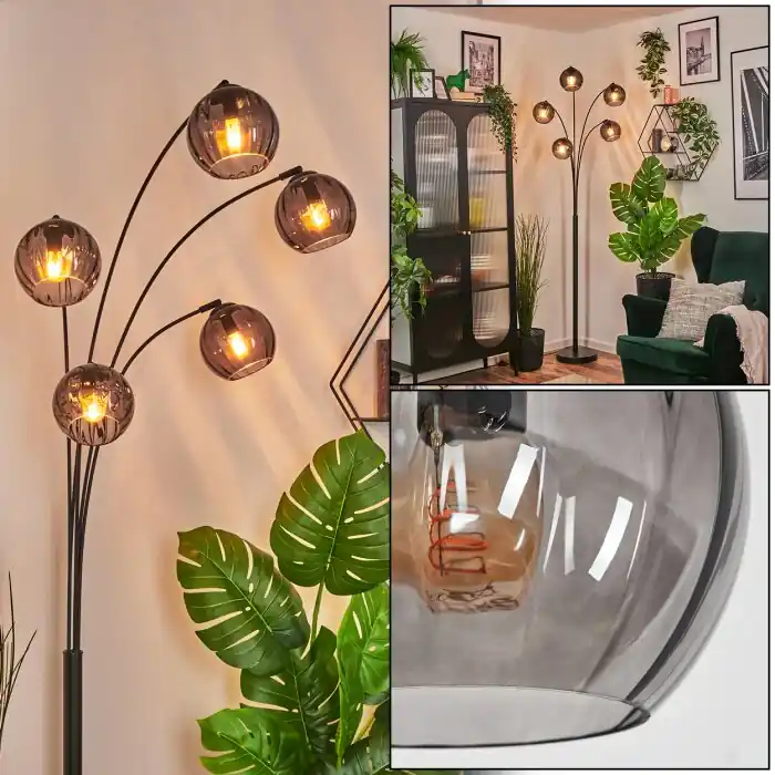 Koyoto Kogellampje, Staande lamp Rookkleurig, 5-lichts Populair