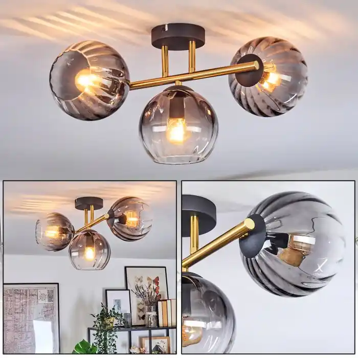 Koyoto Plafondlamp, Kogellampje Goud, Zwart, 3-lichts Koopje
