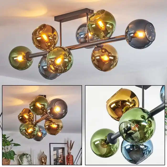 Laatste Kans Koyoto Plafondlamp, Kogellampje Blauw, Goud, Groen, 8-lichts