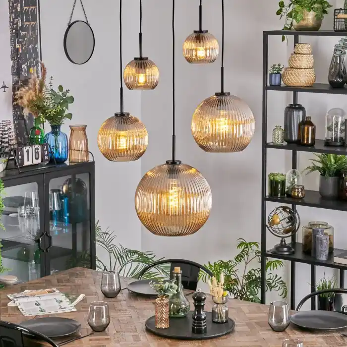Tijdelijk Beschikbaar Koyoto Hanglamp, Kogellampje, Hanglamp Amber, 5-lichts