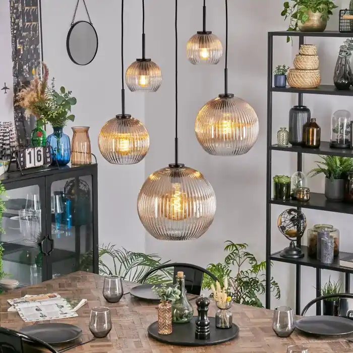 Koyoto Hanglamp, Kogellampje, Hanglamp Amber, Duidelijk, 5-lichts Hoge Kwaliteit