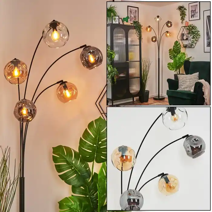 Ripoll Kogellampje, Staande lamp Amber, Duidelijk, Rookkleurig, 5-lichts Nieuw