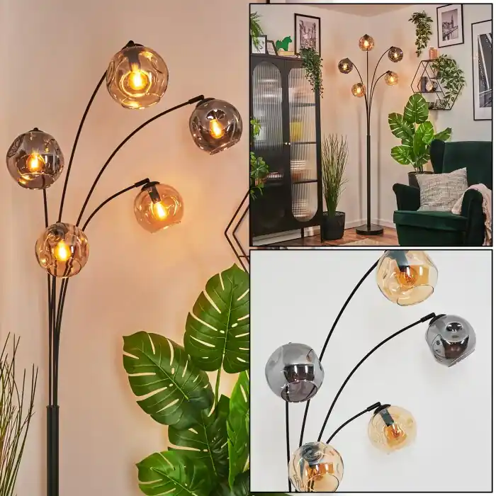 Flitsaanbieding Ripoll Kogellampje, Staande lamp Amber, Rookkleurig, 5-lichts