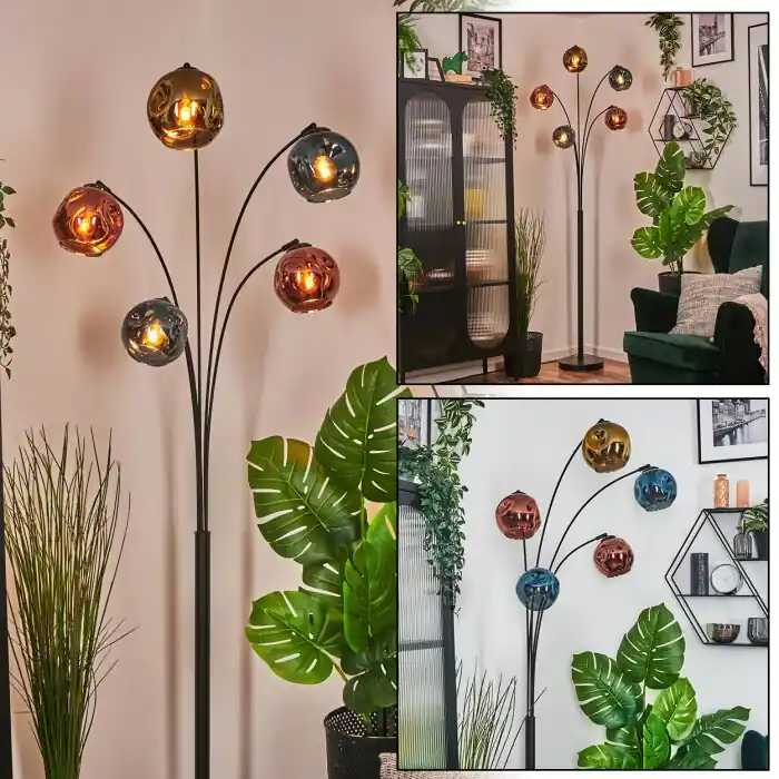 Ripoll Kogellampje, Staande lamp Blauw, Goud, Koperkleurig, 5-lichts Snelle Levering