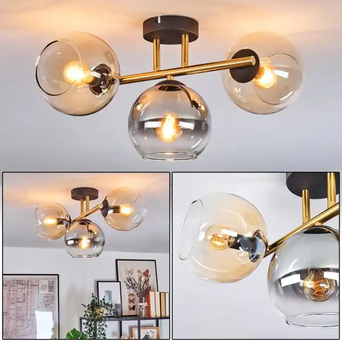 Gereduceerde Prijs Koyoto Plafondlamp, Kogellampje Goud, Zwart, 3-lichts