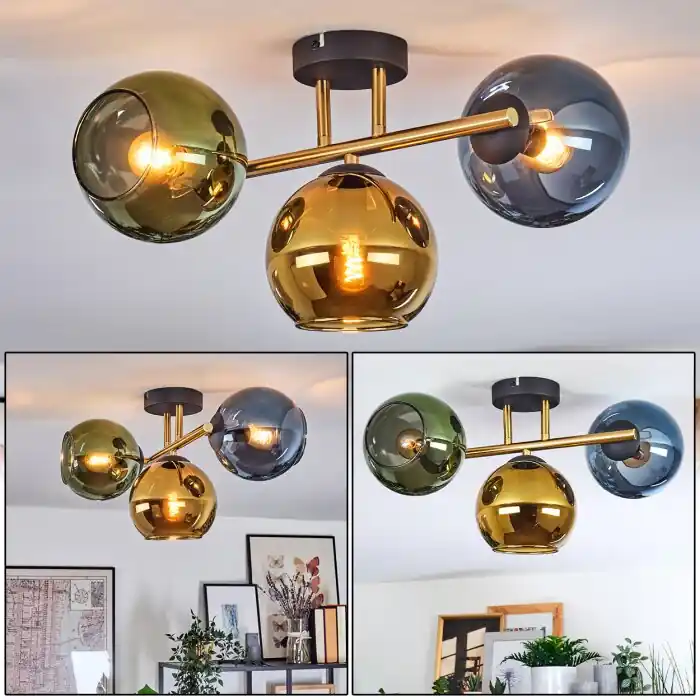 Betaalbaar Koyoto Plafondlamp, Kogellampje Goud, Zwart, 3-lichts