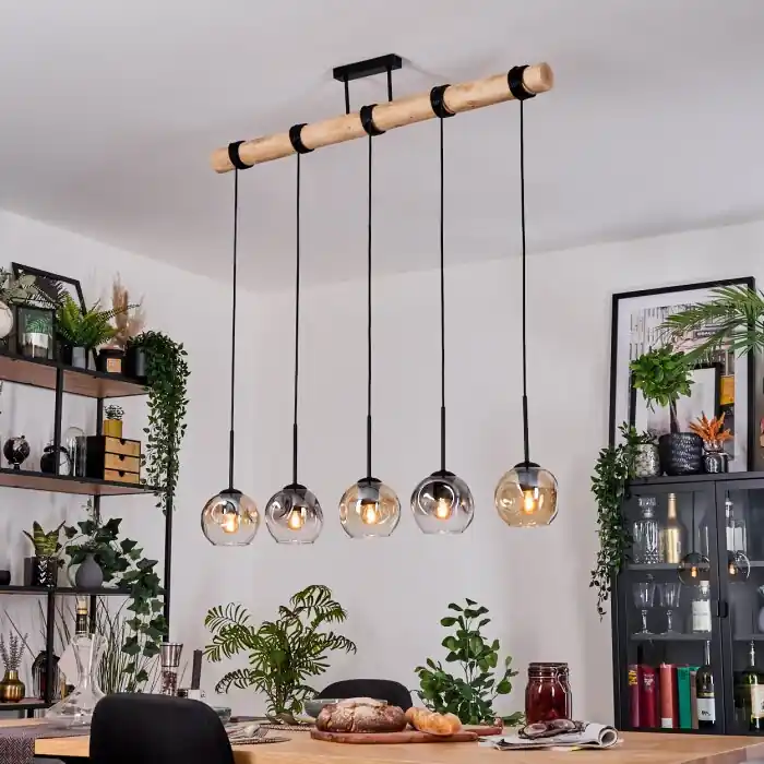 Ripoll Hanglamp, Kogellampje, Hanglamp Natuurlijke kleuren, Zwart, 5-lichts Exclusieve Aanbieding
