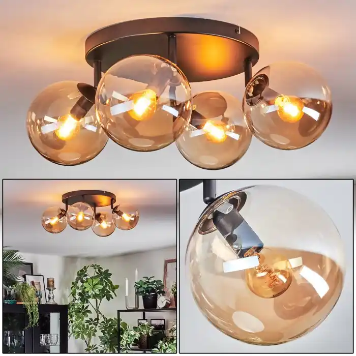Gastor Plafondlamp, Kogellampje Amber, 4-lichts Veilige Betaling