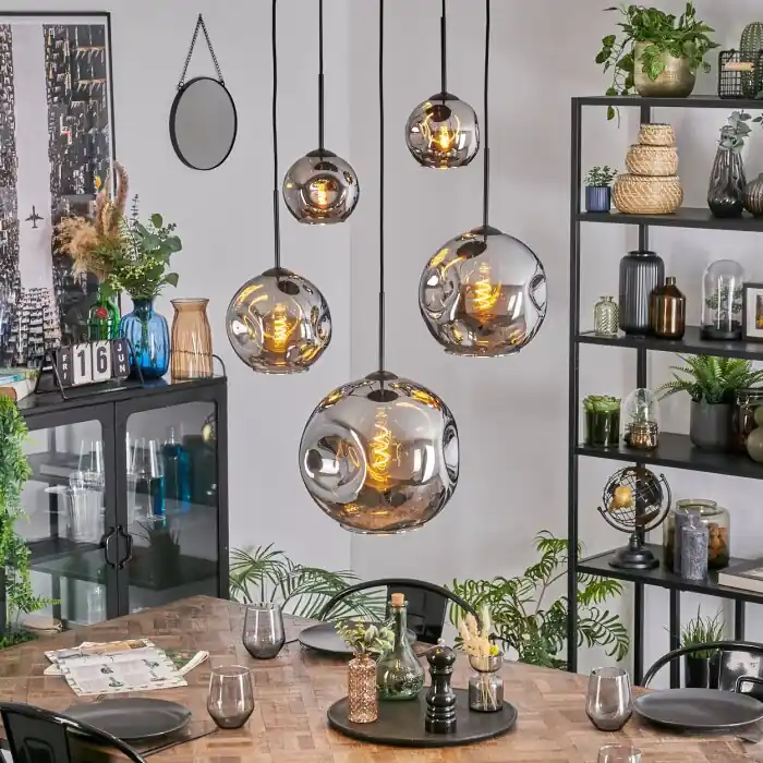 Ripoll Hanglamp, Kogellampje, Hanglamp Chroom, Rookkleurig, 5-lichts Seizoensaanbieding