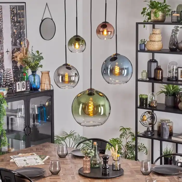 Meest Verkocht Koyoto Hanglamp, Kogellampje, Hanglamp Blauw, Chroom, Groen, Duidelijk, Koperkleurig, Rookkleurig, 5-lichts