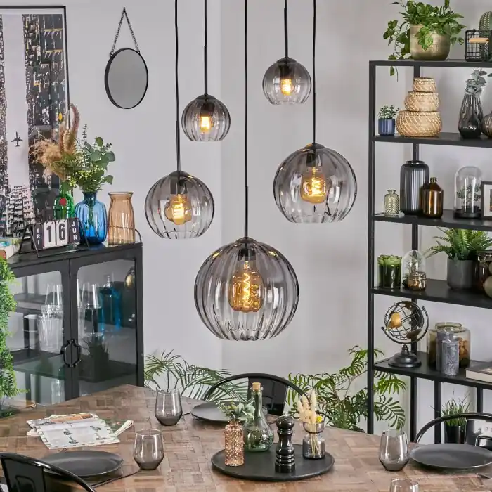 Tijdelijk Beschikbaar Koyoto Hanglamp, Kogellampje, Hanglamp Duidelijk, Rookkleurig, 5-lichts