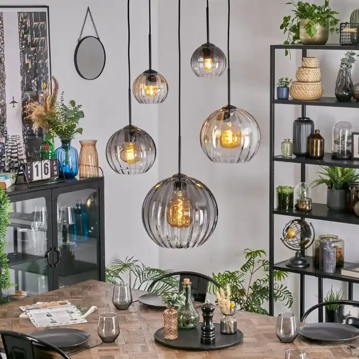 Koyoto Hanglamp, Kogellampje, Hanglamp Amber, Duidelijk, Rookkleurig, 5-lichts Meest Verkocht