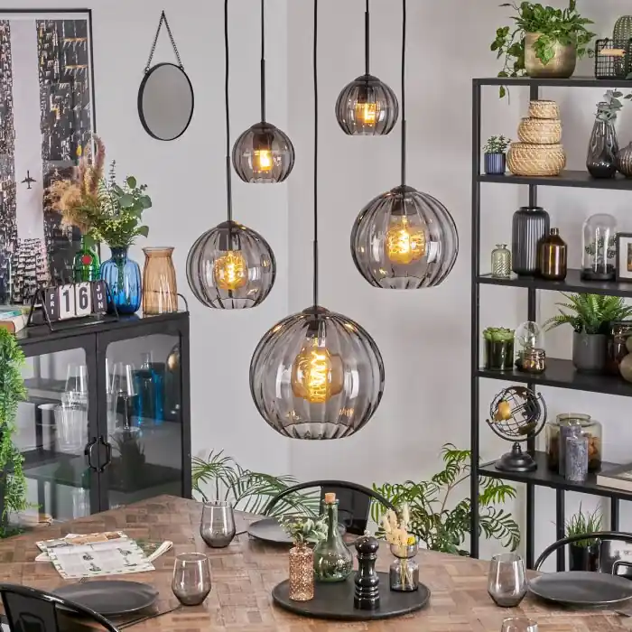 Direct Verzonden Koyoto Hanglamp, Kogellampje, Hanglamp Rookkleurig, 5-lichts