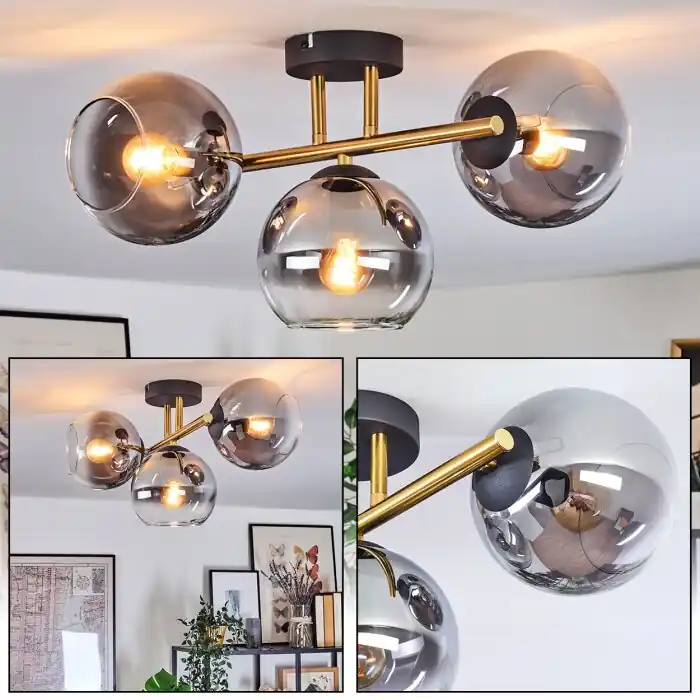 Koyoto Plafondlamp, Kogellampje Goud, Zwart, 3-lichts Premium